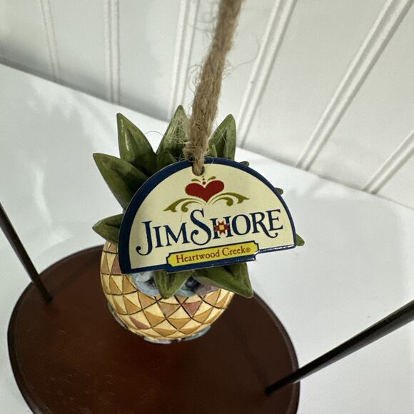 Jim Shore Pineapple Ornament Christmas/ Walnut Stand Included - Picture 2 of 4